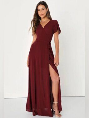 Lulus Burgundy Wrap Maxi Dress Heart of Marigold Medium NEW NWT